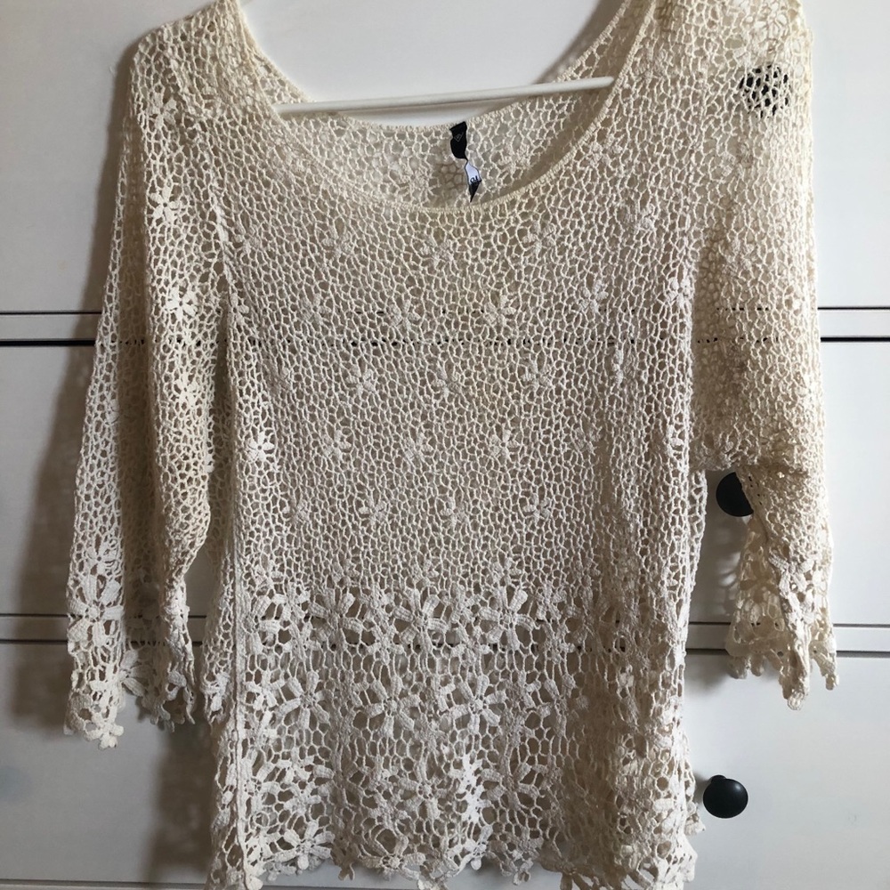 Love culture white crochet beach cover up top